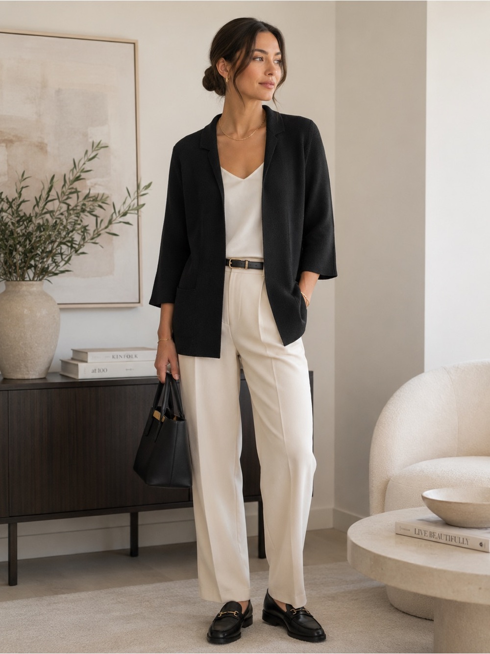 Eileen Fisher Black Silk Organic Cotton Open Front Cardigan Jacket XS Petite